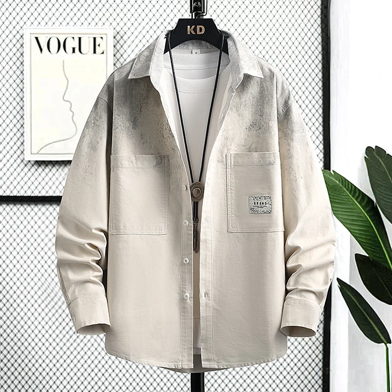 

Loose Fit Men's Long Sve irt adient Color Dyed Casual American Sle Spring Autumn New Tie Dye irt Coat for Men