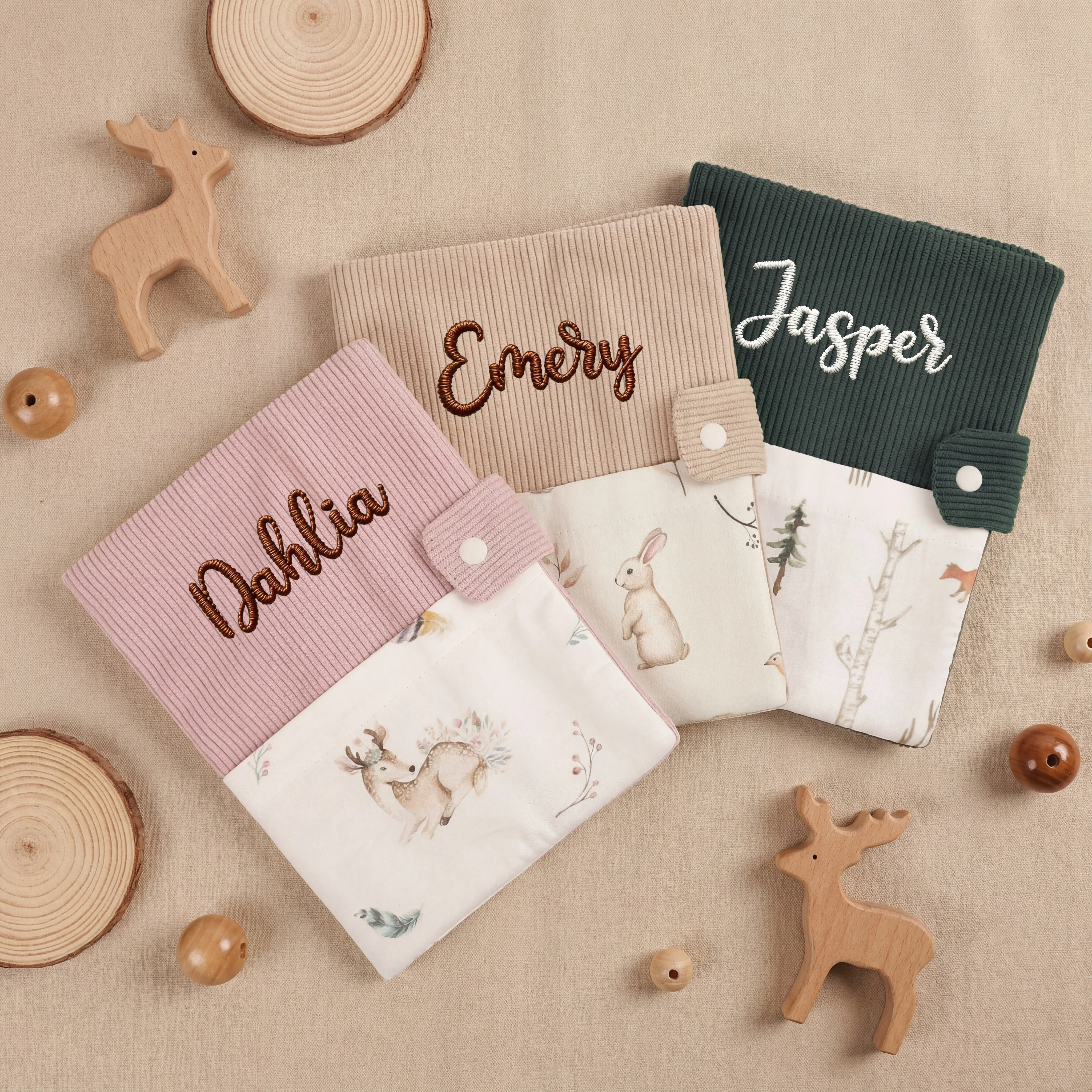 Personalized Embroidered Baby Book Cover | Custom Woodland Animal Corduroy Book Sleeve | Newborn Keepsake Gift image 5