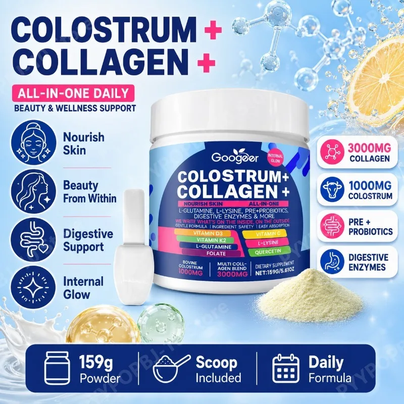 

Googeer Colostrum Collagen All in One Powder with Prebiotics Probiotics Digestive Enzymes Daily Wellness Support 159g