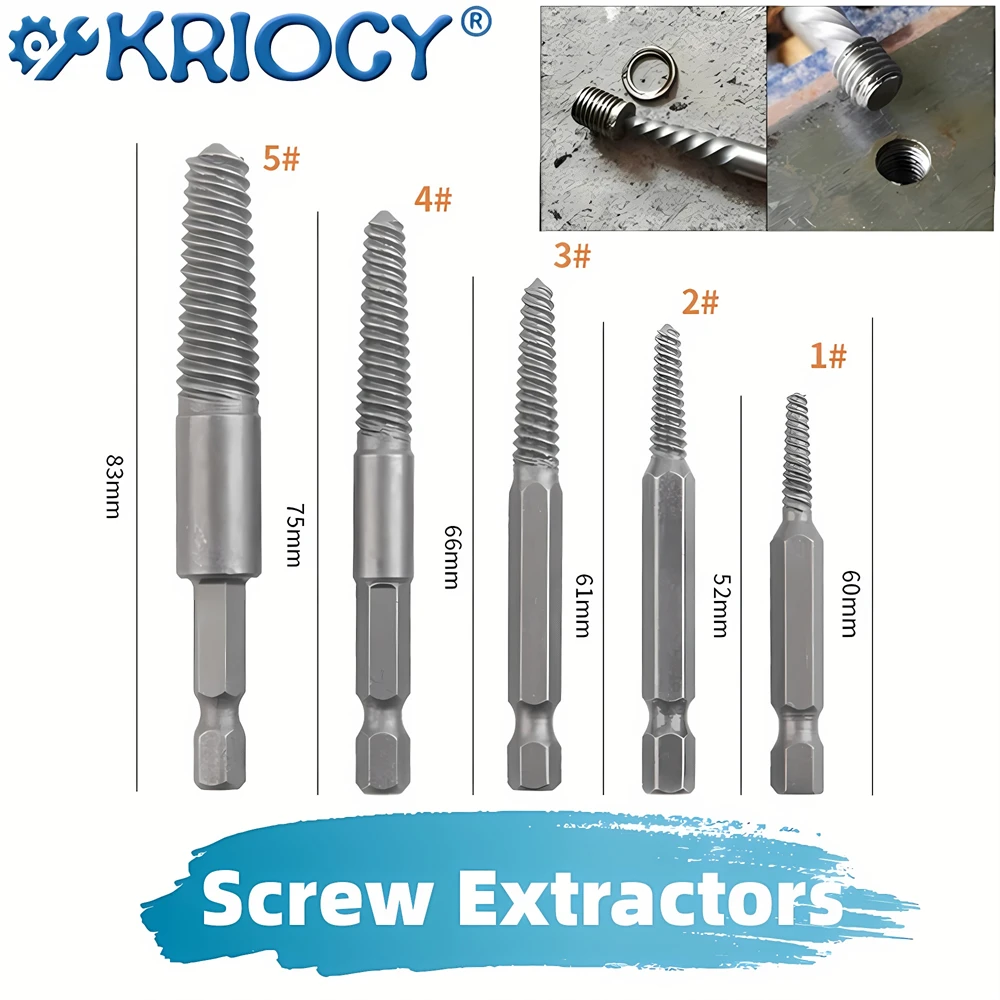 5pcs Hex Screw Extractors Tool Broken Damaged Screw Extractor Drill Bit Guide Set Broken Bolt Remover Easy Out Set Power Tool