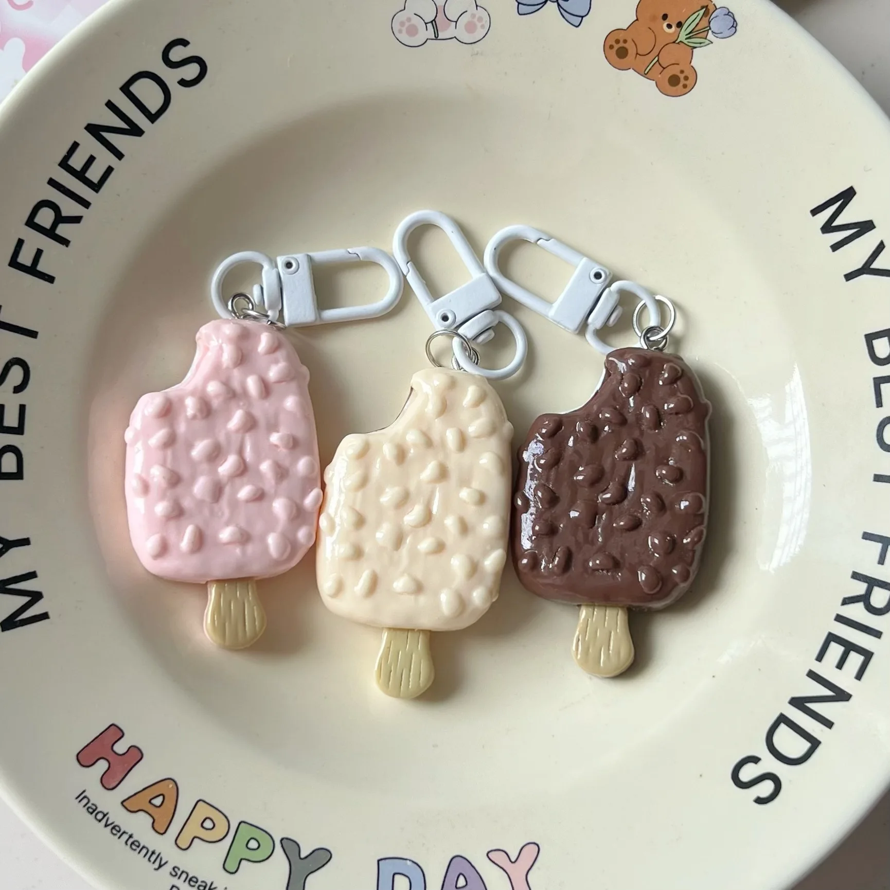 Keychain Charm Cartoon Sunflower Seed Ice Cream Food Toy Bag Pendant Resin Beige Brown Lightweight Gift for Girls Couples