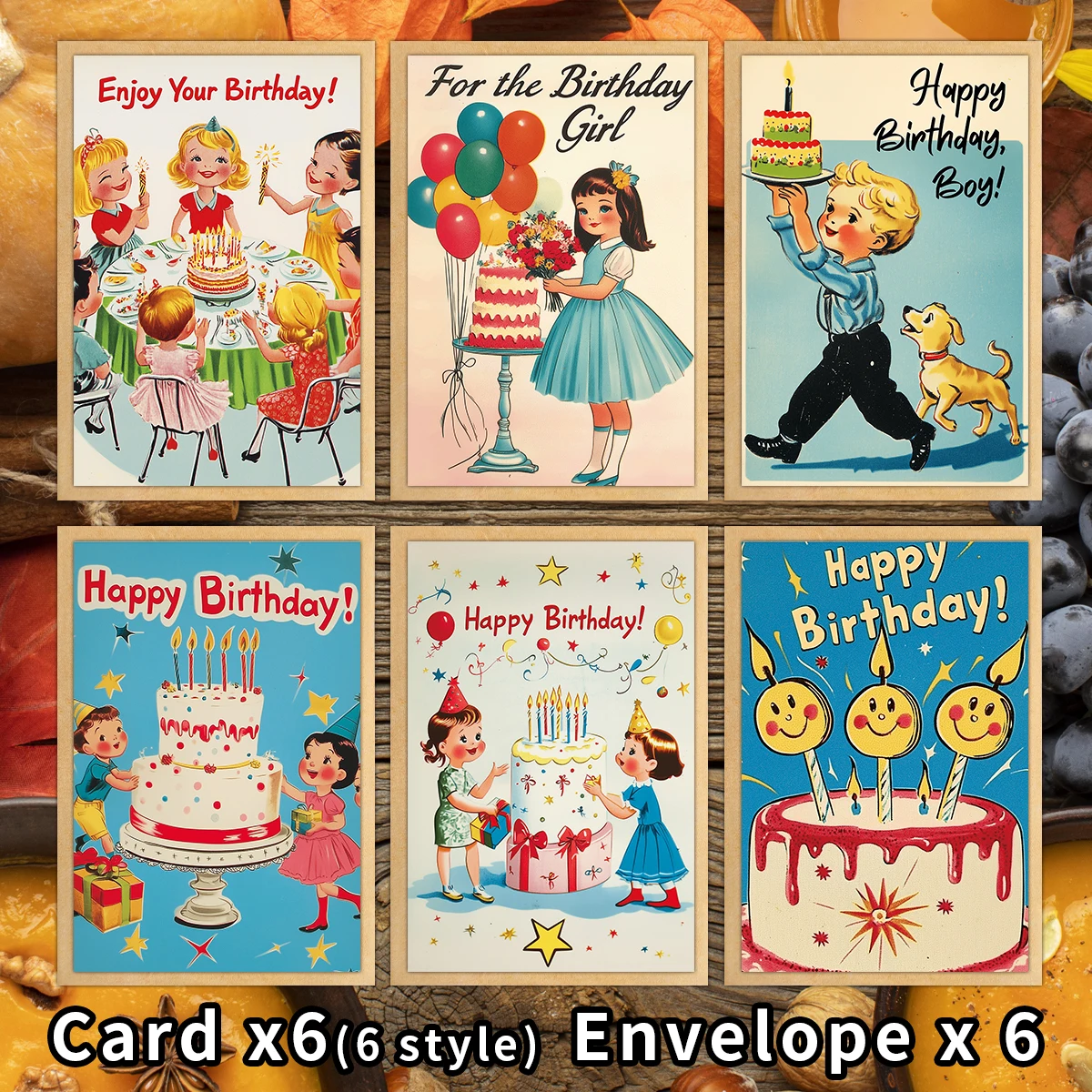 6 Stück Vintage-Grußkarten im Mid-Century-Design mit Umschlägen, innen unbeschriftet für handgeschriebene Botschaften, Geschenk für Freunde, Familie, Party