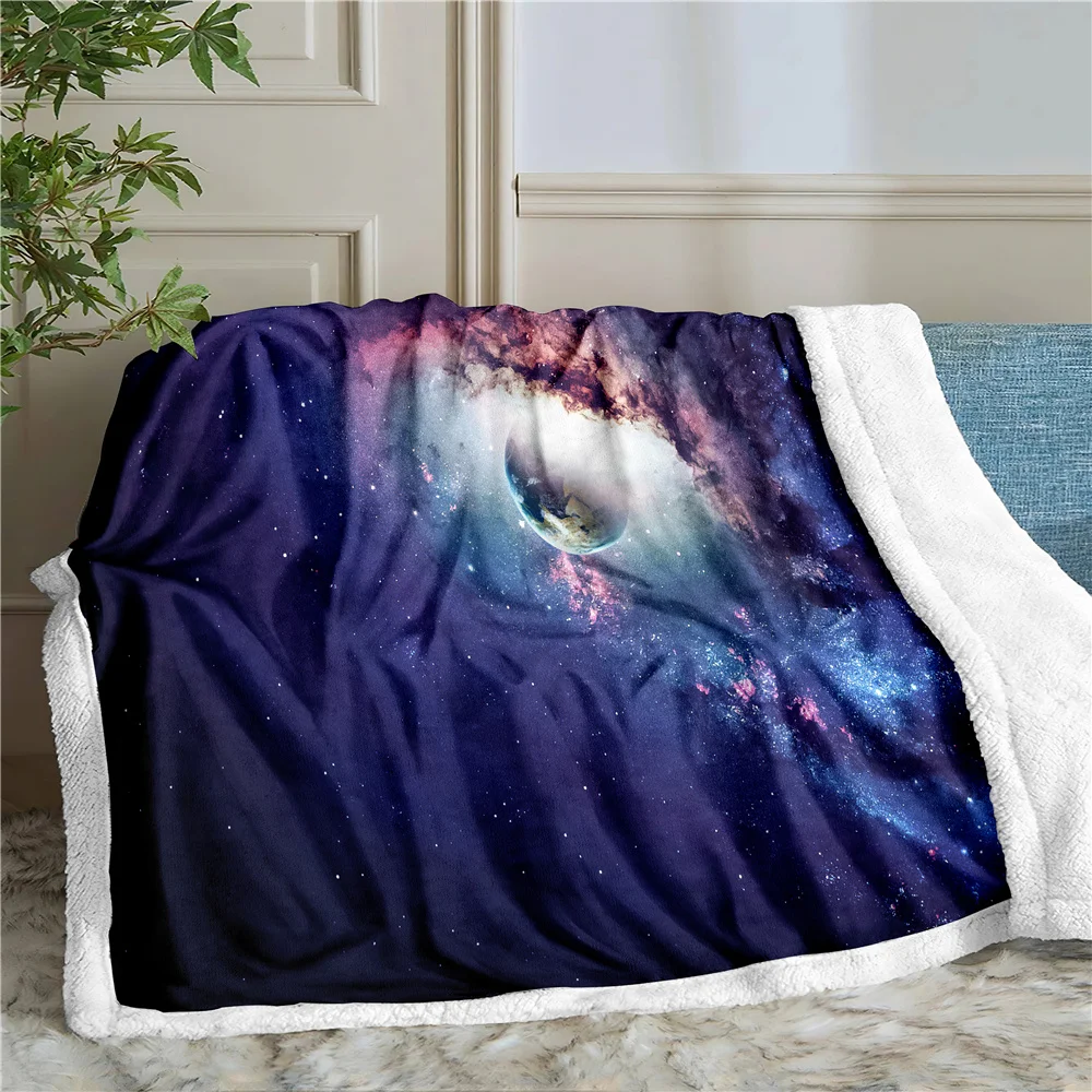 Universe 3D Printing Plush Fleece Blanket Adult Fashion Quilts Home Office Washable Duvet Casual Kids Girls Sherpa Blanket