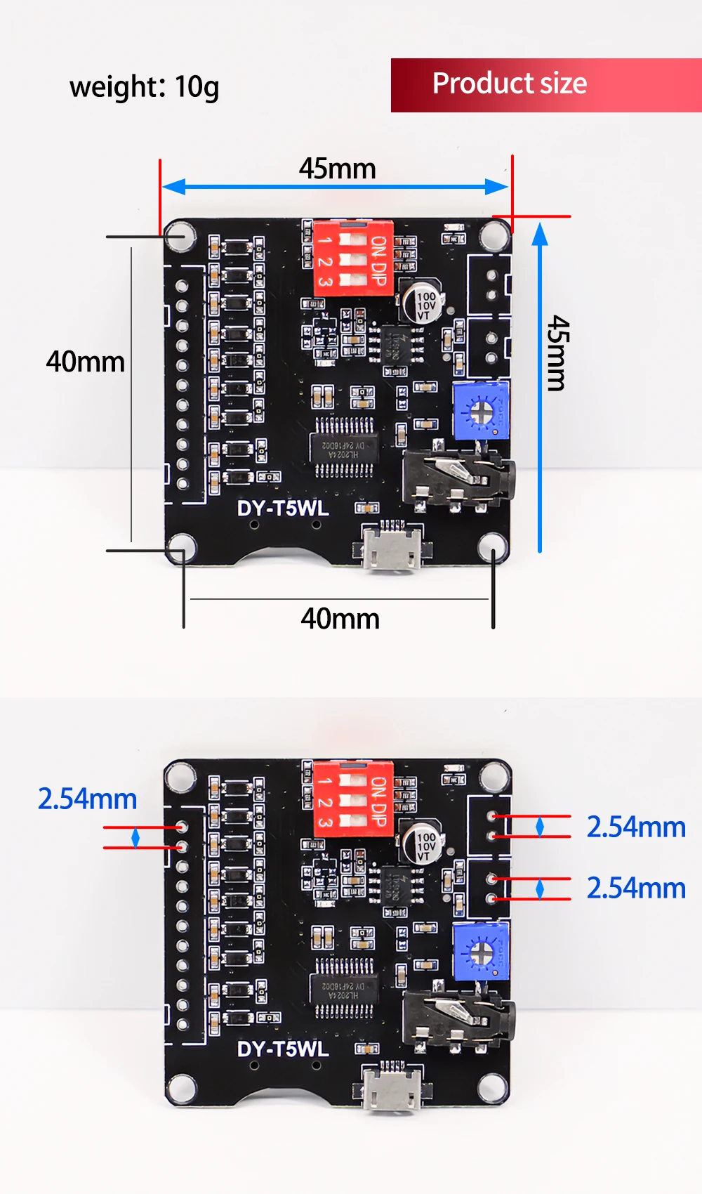 5W power voice MP3 playback control module one-on-one trigger TF memory card U disk custom audio T5WL