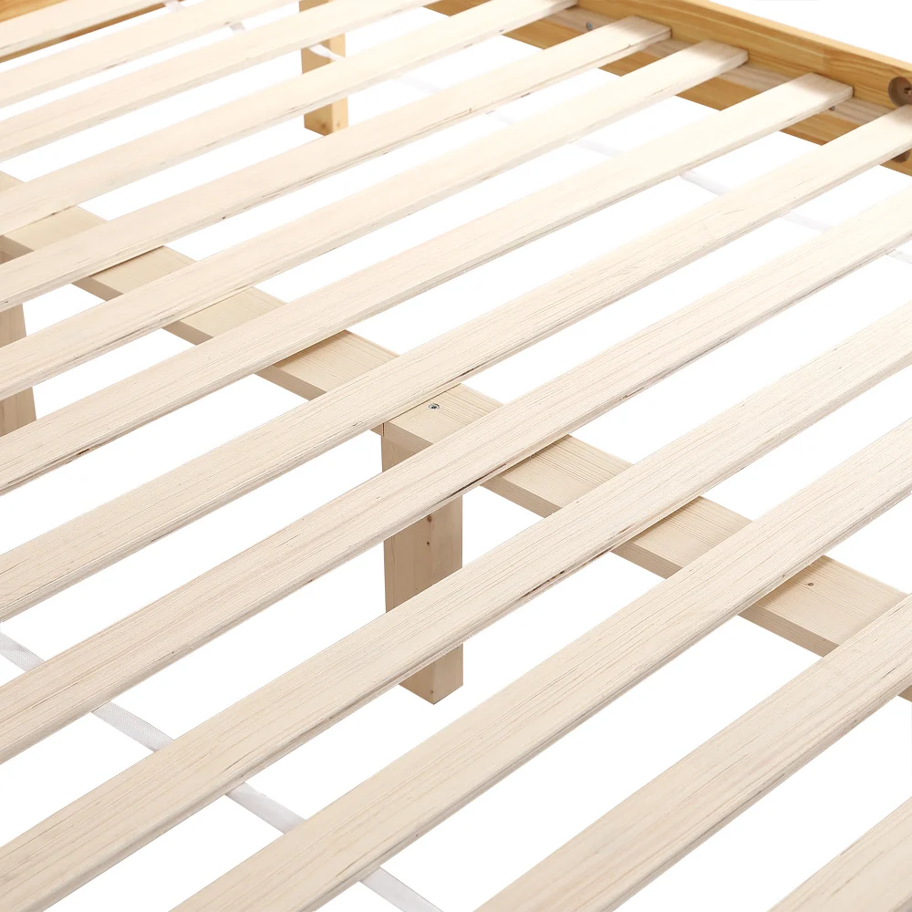PINGGO Naturrattan-Doppelbett 160x200cm Kiefernholz PE-Rattan 15 Latten Mittelstützfüße Rattan-Netzkissen Ohne Matratze – Detail 20