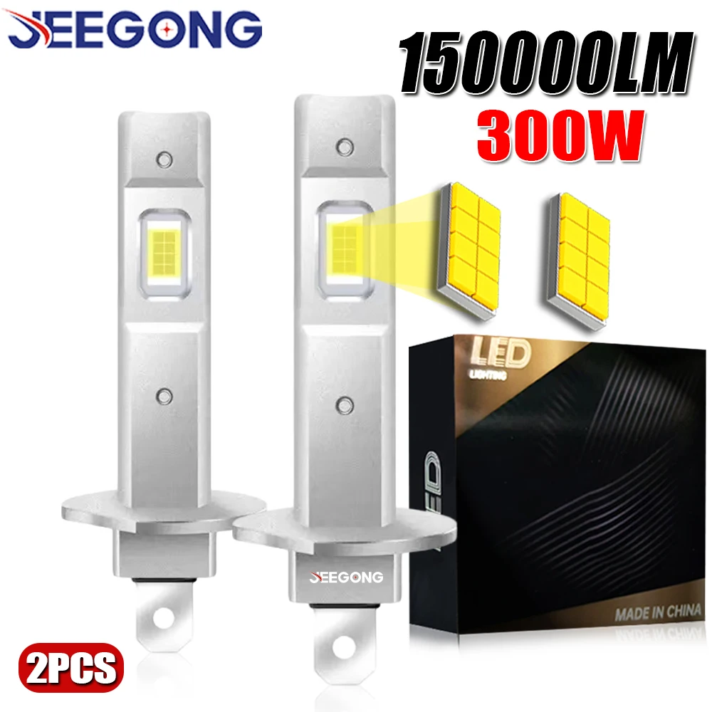 H1 LED Headlight Wireless CANBUS Error Free 6000K Auto Light 150000LM 300W Super Bright Fanless Plug And Play 1:1 Mini Size Bulb