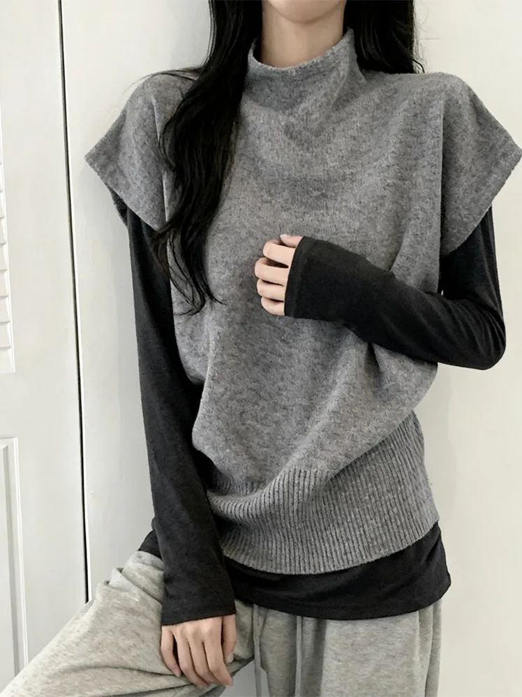 

Loose Batwing Sve Knitwear Women's f High Collar Layering Top Korean Sle Slimming Vest Summer Autumn Faion