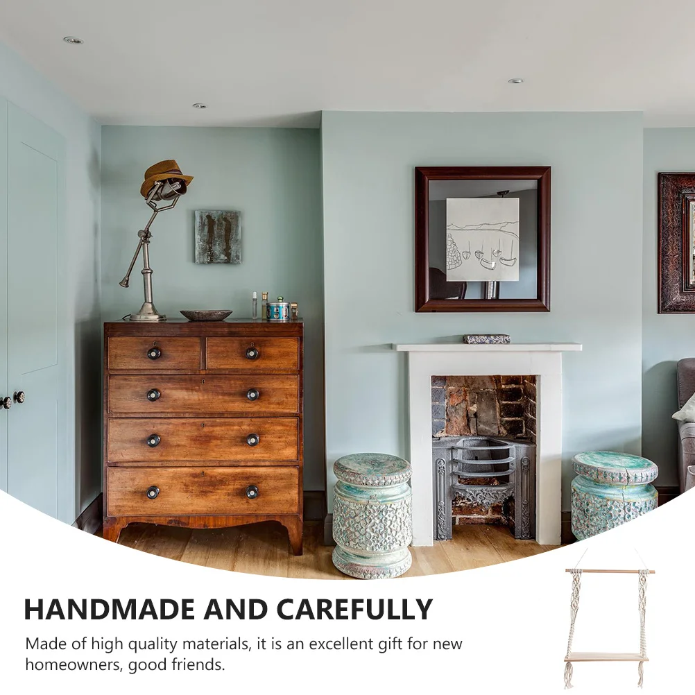 

Bohemian Wall Hanging Cotton Tapestry Wooden Board Tassel Decorative Storage Rack Living Room Study Decoration