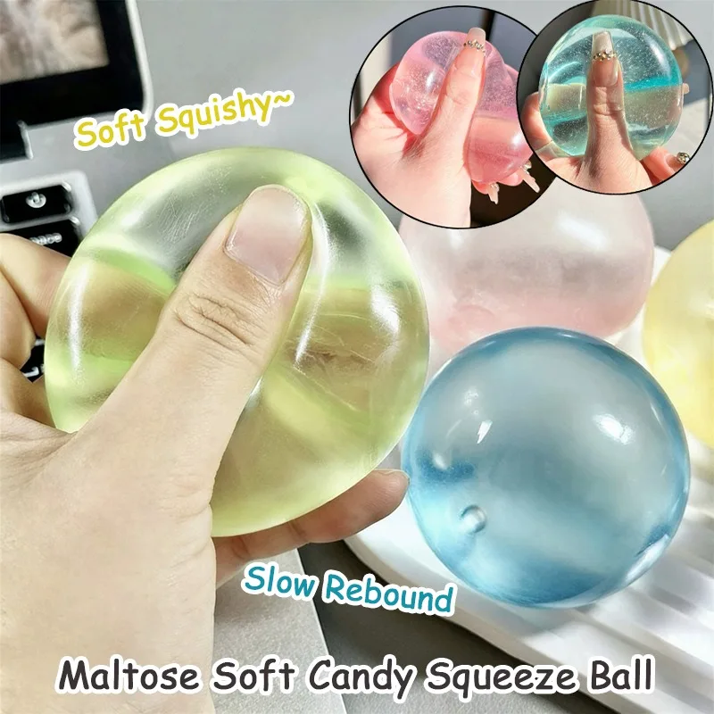 Clear Maltose Jelly Pressure Round Squishy Ball Toy Soft Slow Decompression for Autism ADHD Sensory Squeeze Calming Fidget Toy