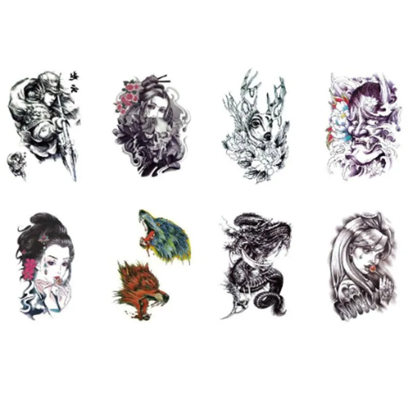 

Classic Fashion Arm Wolf Head Eagle Rich Fish Green Dragon Geisha Tattoo Stickers Funny Big Flower Arm Temporary Tattoo Stickers