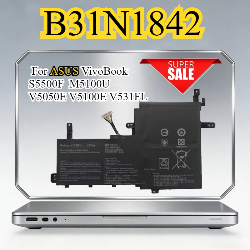 

New B31N1842 Laptop Battery for ASUS VivoBook S5500F V5050E V5100E V531FL M5100U