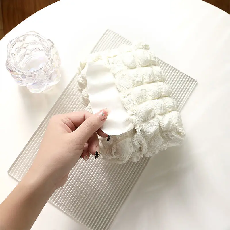 Nordic Ins Soft Puff Tissue Box Foldable Napkin Holder Rectangle Creative Home Office Napkin Box Tissue Bags