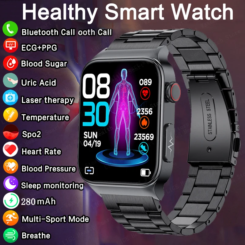 

LIGE Medical Grade Health ECG+PPG Smart Watch Men Body Temperature Monitor SmartWatch Me's IP68 Waterproof Sport Watch Women