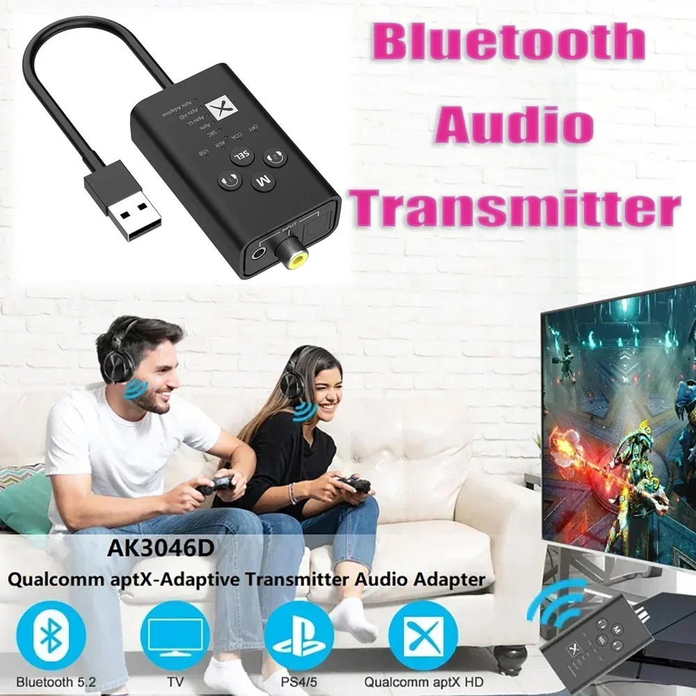 Bluetooth 5.2 Transmitter USB Wireless Audio Adapter APTX HD LL Low Latency Adaptive Optical Coaxical AUX For PS4 Notebook PC TV