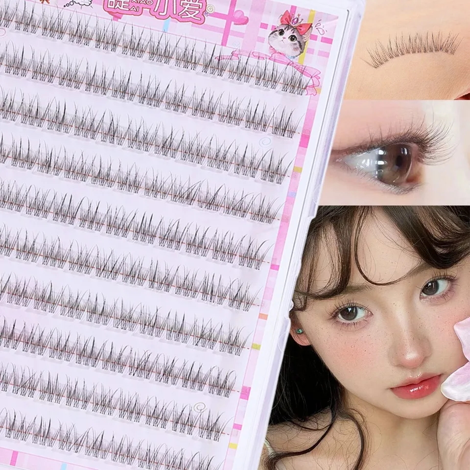 10 filas de pestañas postizas sin pegamento de gran capacidad, individuales, 8-10 mm, curva C, naturales y autoadhesivas para maquillaje 2