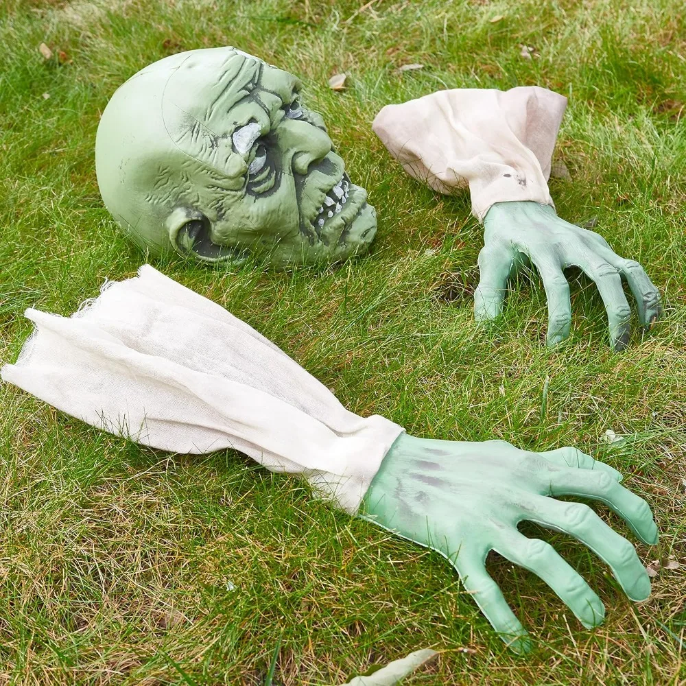 Party Masks Halloween Zombie Face & Arm Lawn Bet Groundbreaking Decoration - Best Outdoor Tomb Decoration for Halloween