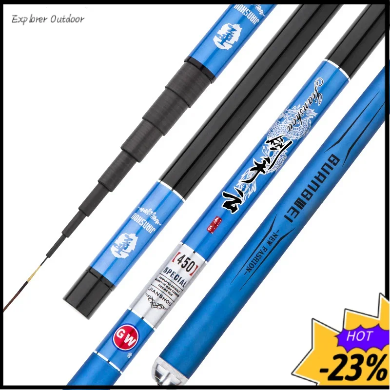 High-Density Carbon Taiwan Fishing Rod 4.5m/6.3m - Ultra-Light for Long-Distance Casting, Anti-Tangle Line Guide, Lake Fishing