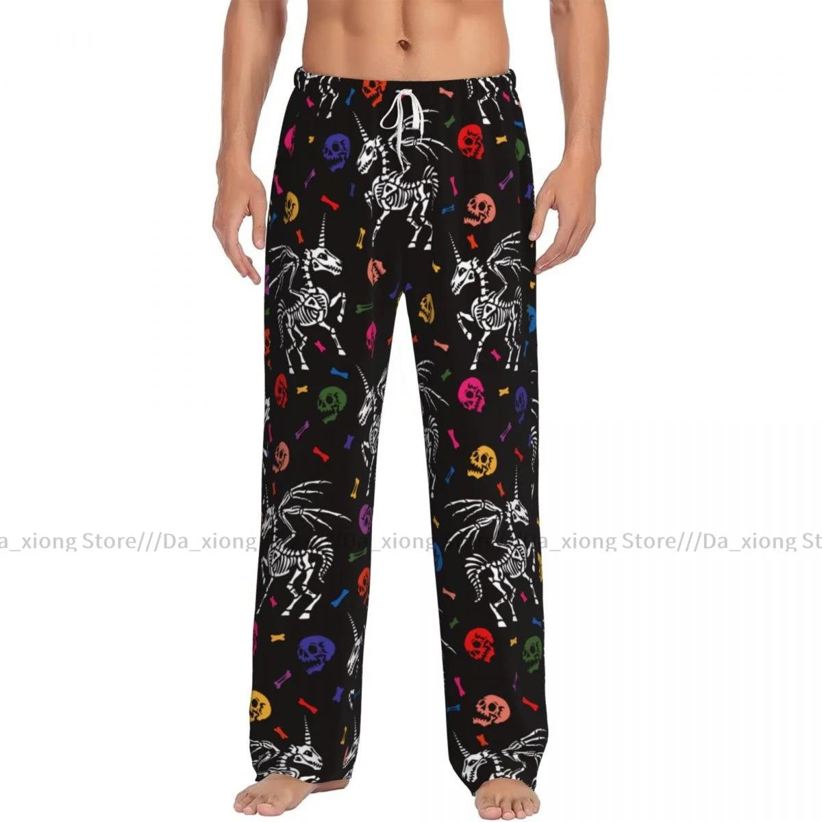 Men's Casual Pajama Sleeping Pants Multicolored Human Skulls And Bones Unicorn Lounge Loose Trousers Comfortable Nightwear