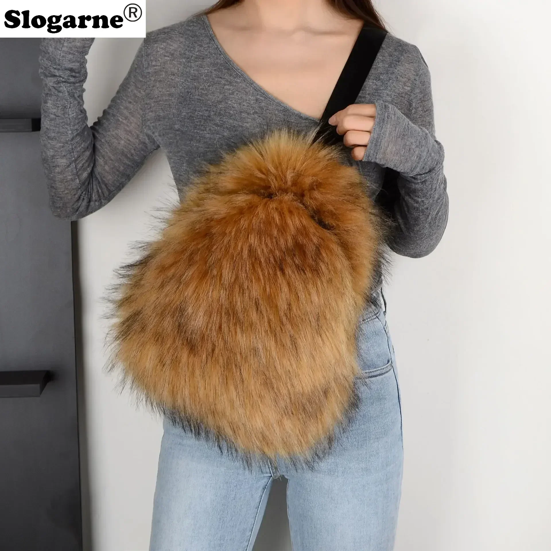 Women's Brand Designer Fur Backpack Girls Casual Colorful Raccoon Fur Shoulder Handbags 2025 Winter New Trendy Travel Chest Bags