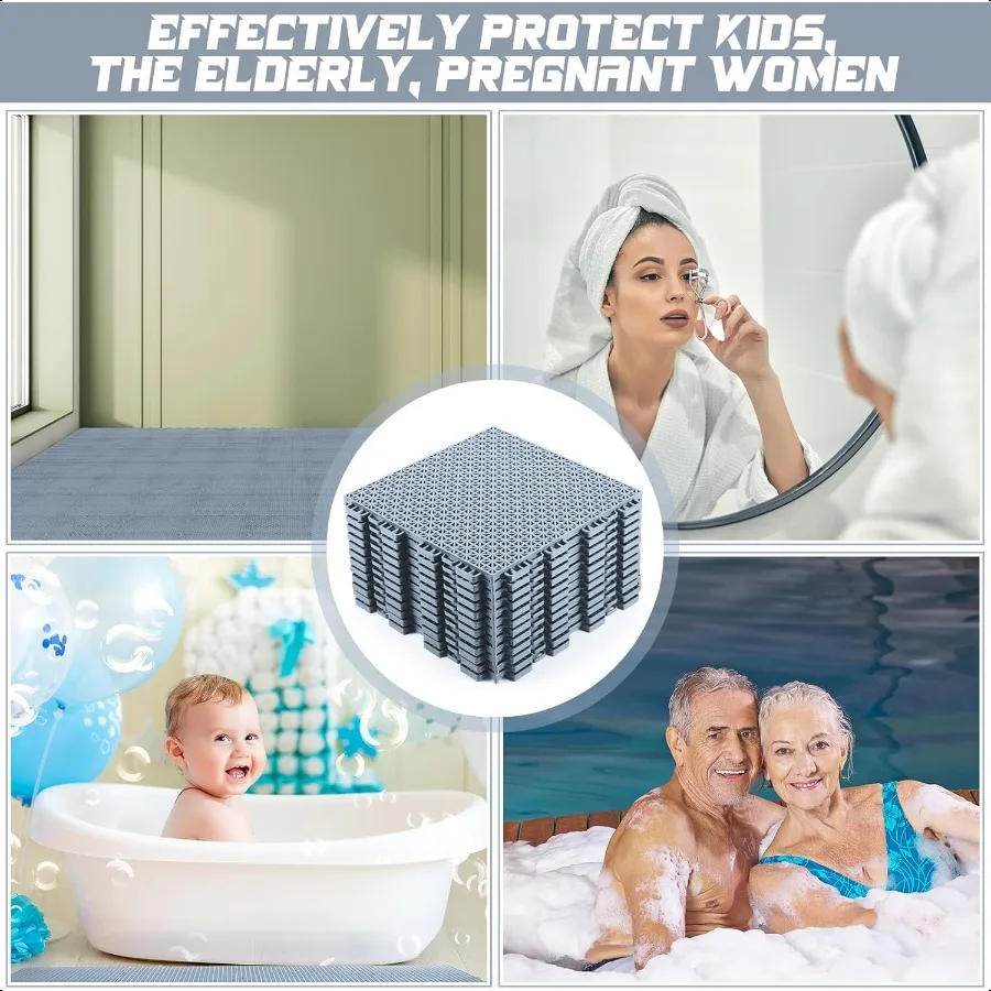 12팩 배수 매트 인터로킹 타일 10인치 x 10인치 고무 바닥 타일 고무 매트 미끄럼 방지 모듈형 인터로킹 쿠션 풀 매트