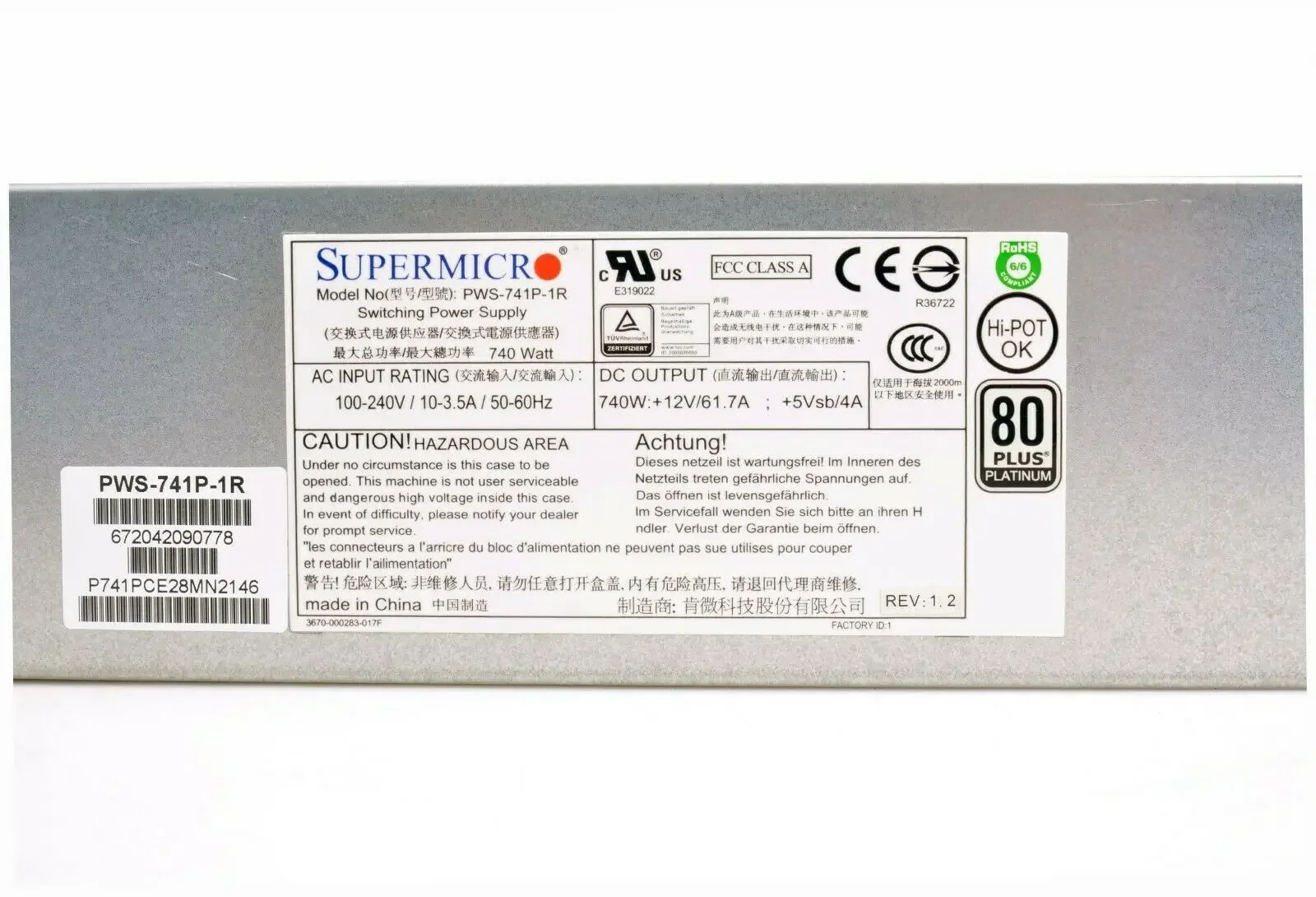 A=FOR Supermicro PWS-741P-1R 740W 1U 80 PLUS Platinum Redundant Single Output Power Supply Module