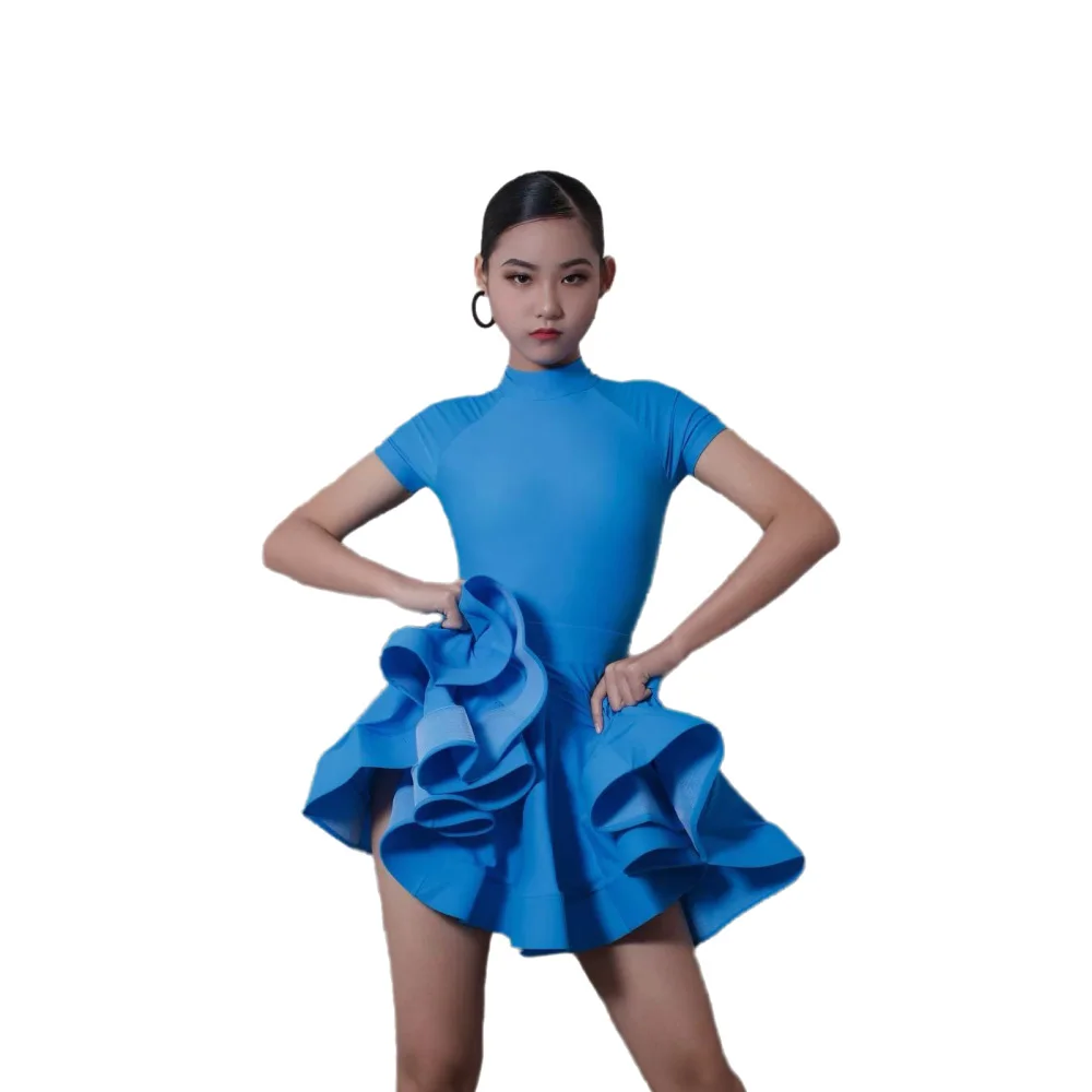 Costume da spettacolo con gonna a lisca di pesce personalizzata di fascia alta in tessuto di nylon standard europeo per bambini ballerina latina