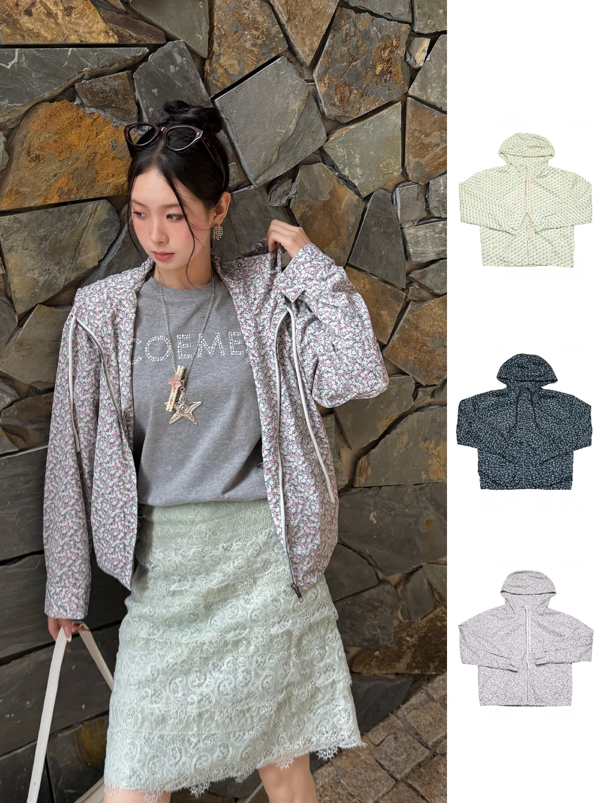 

Brand Spring Summer Floral Sun Protection Jaet Coat Handpied Store Loose Fit Commute Sle Long Sve Zipper