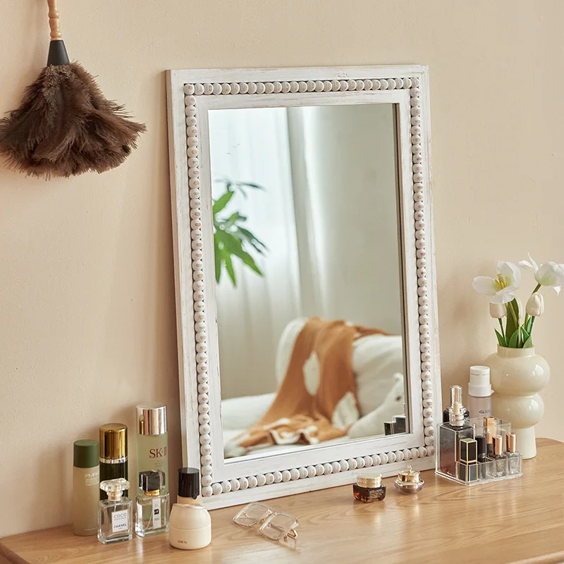 Wooden bathroom mirror wall-mounted toilet toilet washstand mirror wall-mounted square makeup mirror customization