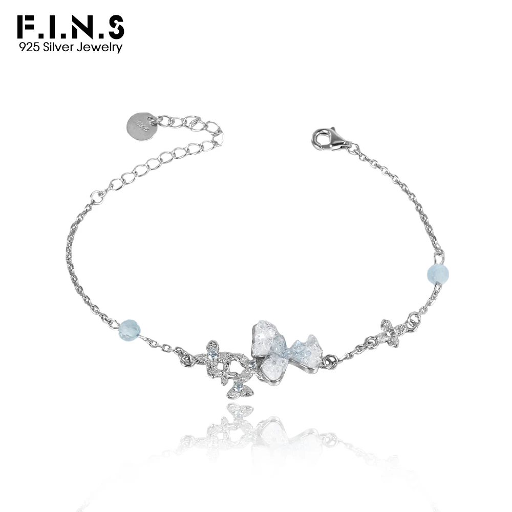 

F.I.N.S оригинальный браслет из стерлингового серебра S925 с голубыми камнями, роскошный сверкающий сломанный шпинель, хрустальный цветок, ювелирные изделия ручной работы