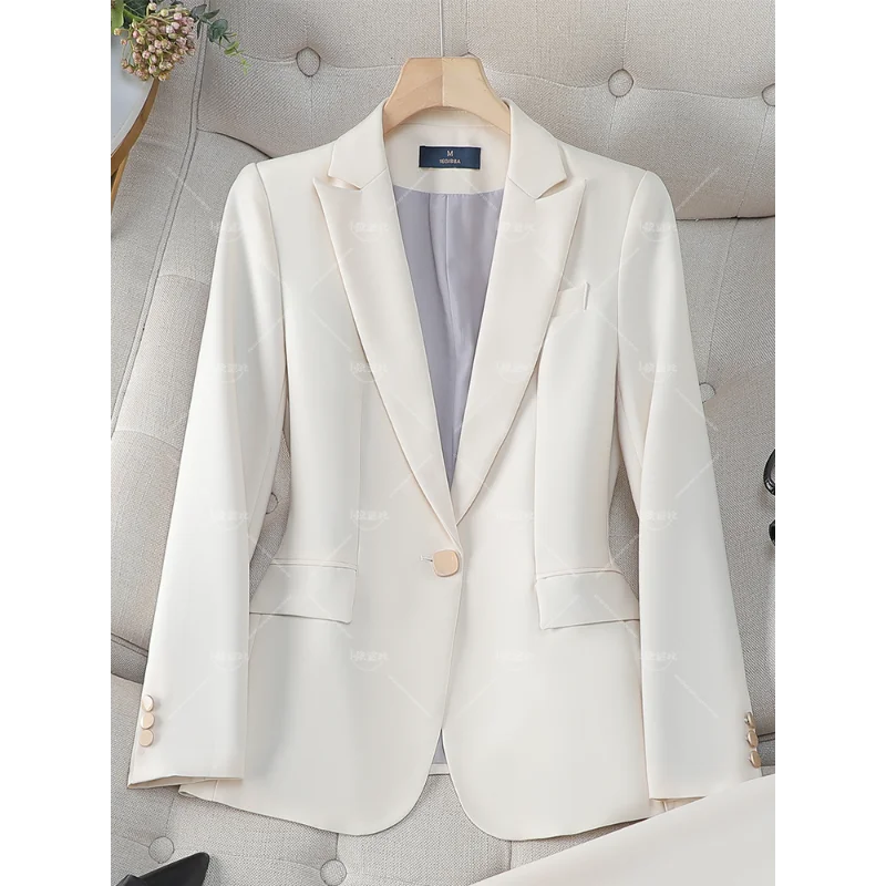 New Arrival Autumn Winter Khaki Navy Women Blazer Coat Long Sleeve Single Button Office Ladies Business Work Wear Formal Jacket