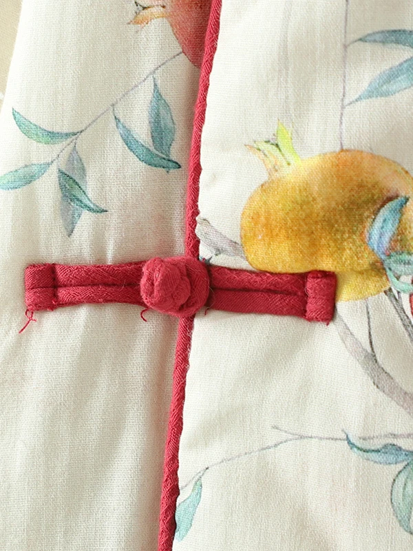 Nowa chińska koszula z bawełny Sle, damska, zimowa, designerska, T-shirt, zapinana na skośne guziki, kołnierzyk Manin, nadruk pomarańczy.