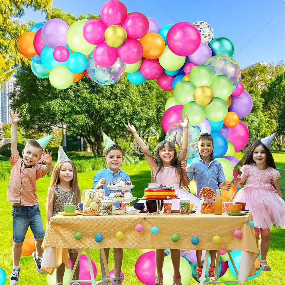 Zestaw girland z tęczowymi balonami, lateksowy balon z balonem z konfetti, wielokolorowy balon z balonem z konfetti na karnawał, cyrk, wesele,