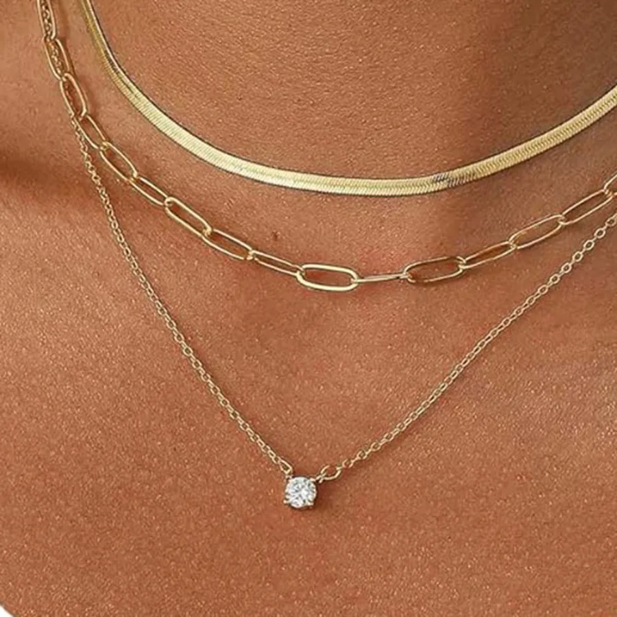 European and American cross-border multi-layer stacked necklace women's simple trend ins cold style fashion all-match collarbon