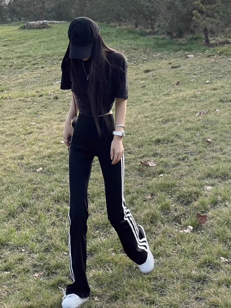 

Весенне-летние спортивные брюки с высокой талией Fitn, эластичные утягивающие повседневные расклешенные брюки для бега для маленьких фигурок