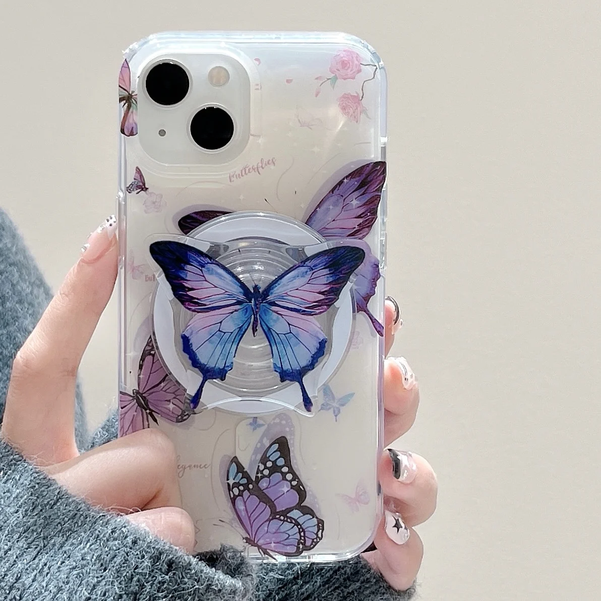 

Cartoon for Magsafe Magnetic Bracket Butterfly Phone Case for IPhone 15 14 13 12 11 Pro Max Soft Anti-fall Back Cover