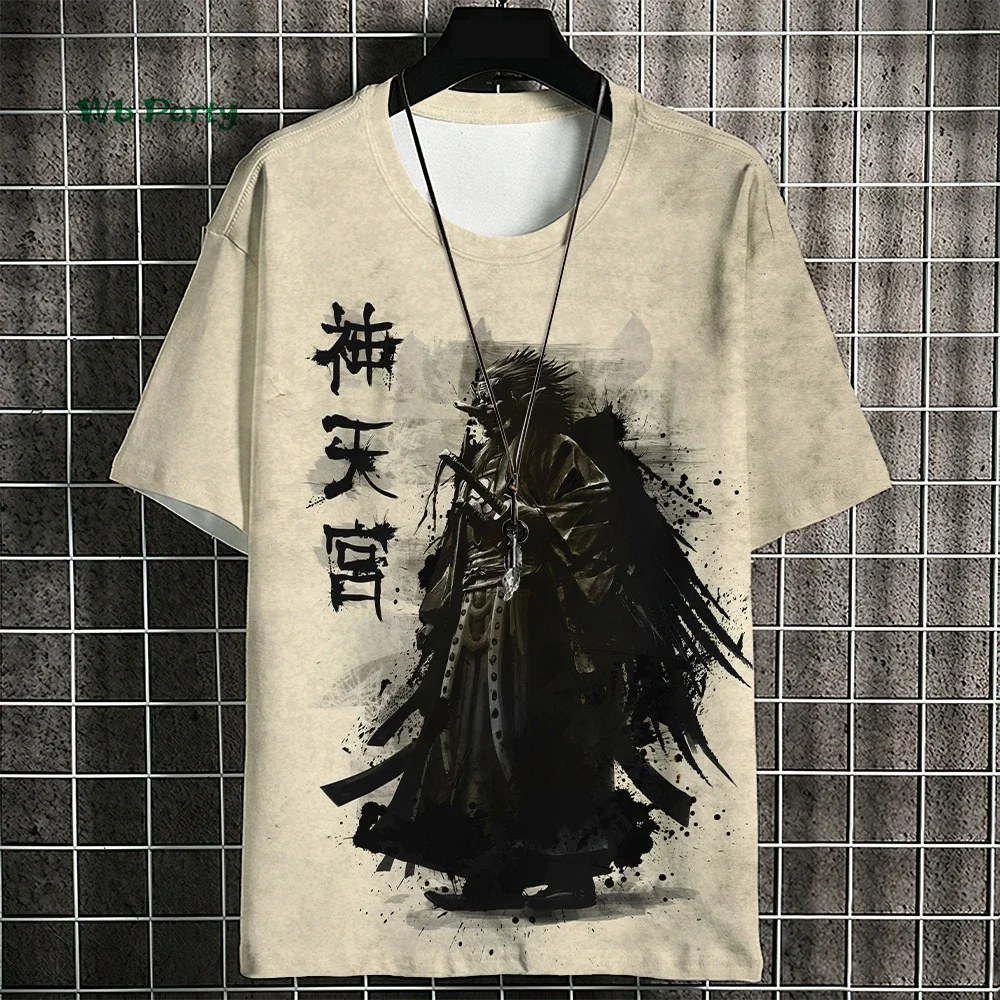 Japanisches Samurai-Muster Herren-T-Shirt 3D Ukiyo-E-Druck Kurzarm-T-Shirt Übergroßes Harajuku-Top Sommer Herren Freizeitkleidung