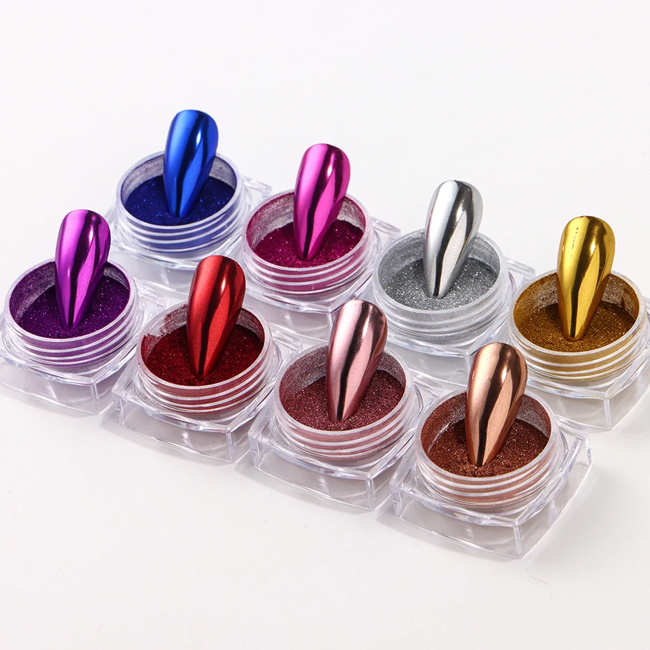 8 صندوق كروم مرآة مسمار مسحوق معدني الفضة الذهب الأزرق مسمار الفن بريق فرك الصباغ رقائق الغبار DIY بها بنفسك عمليات تجميل الأظافر الفاخرة #6
