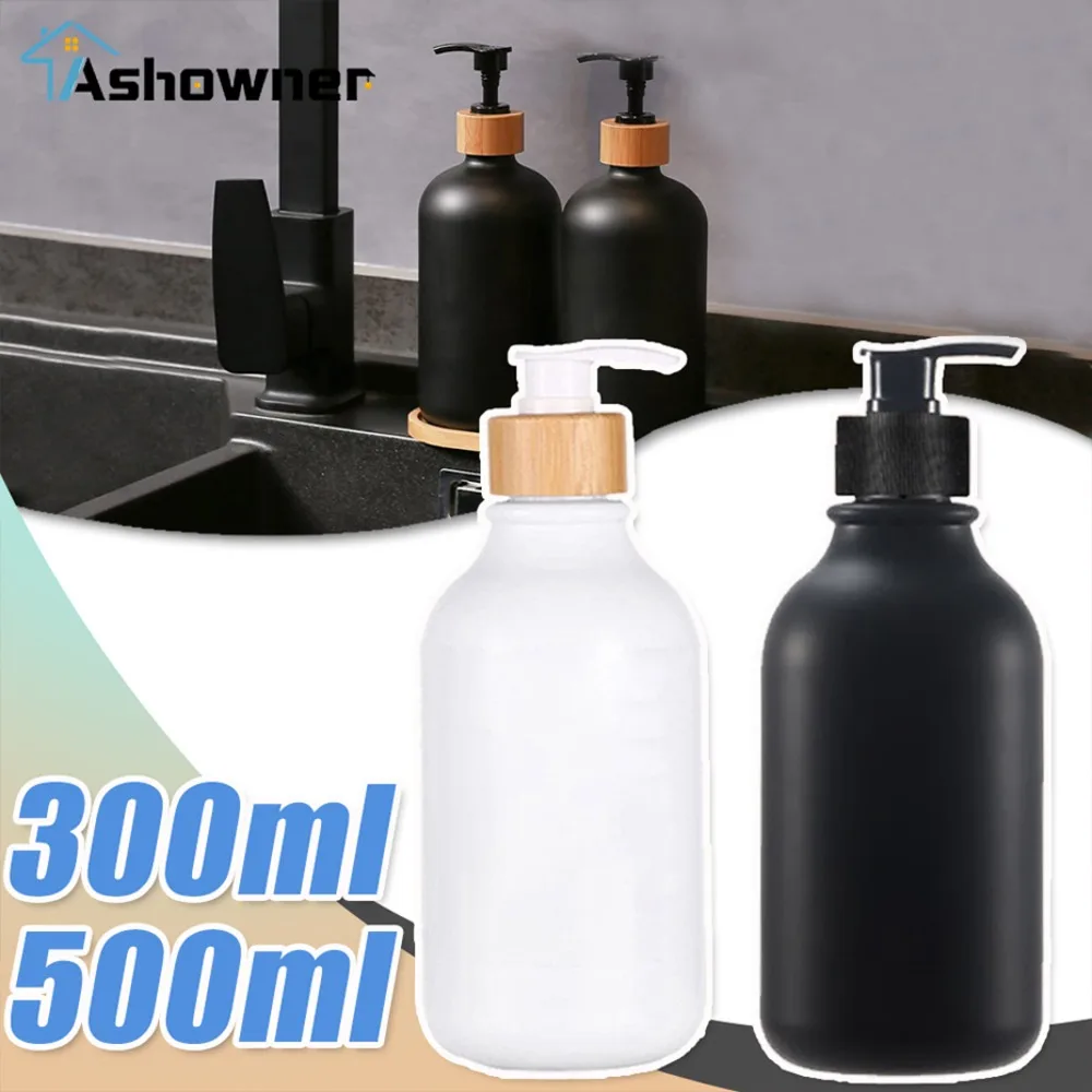 300/500ml Frosted Empty Storage Bottle Decor Bamboo Pump Shampoo Pump Bottle Bathroom Accessories Soap Dispenser