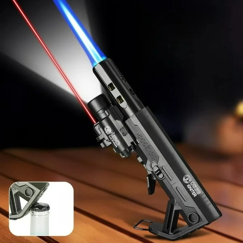 ولاعة ليزر جديدة مقاومة للرياح - حريق أزرق نابض بالحياة، تصميم شخصي، مشعل خارجي محمول للتخييم وعشاق الاتجاه