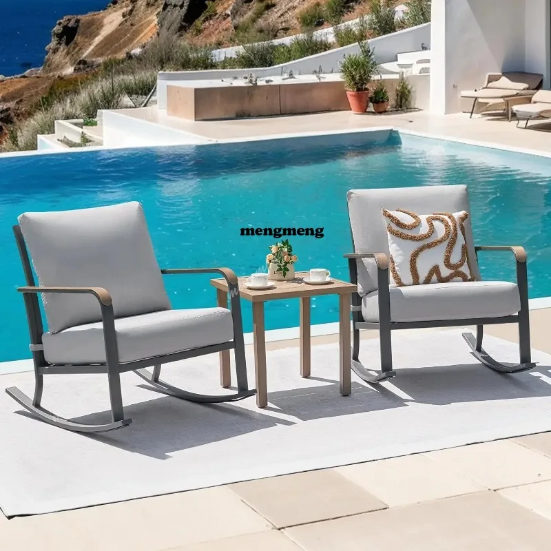 

Glider Rocking Chair Bistro Set, 3 Pieces Outdoor Patio Furniture Conversation Set with 2 Rocker Chairs, 1 Table, Customized