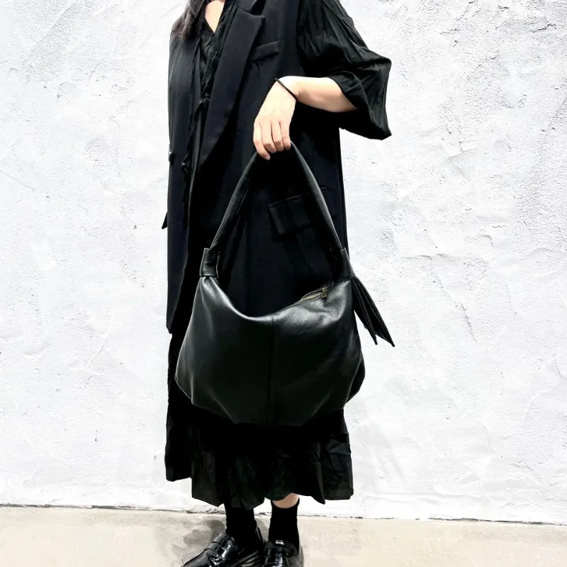 Bolso de mano de cuero genuino con cremallera para Mujer, cartera Grunge Y2k de gran capacidad, tendencia de otoño, 2023