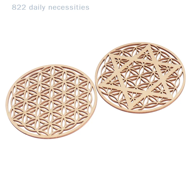 convenient1PC Creative Chakra Pattern Coaster Wood Flower of life Natural Symbol Round