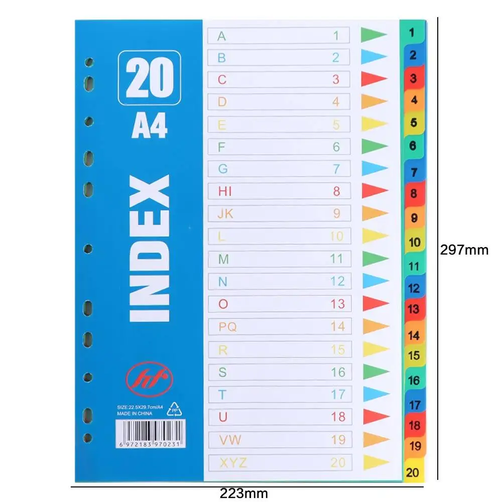 5/10/12/20/31Pages Index Separator Page PP Material Numbers Loose-leaf Dividers 11Holes Colored Binder Dividers Office Supplies