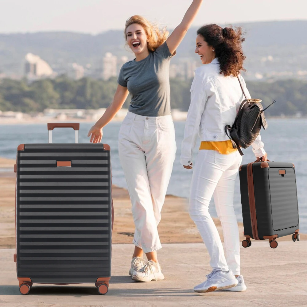 

Набор жестких чемоданов с расширяемым фронтальным открытием, 5 предметов, с USB-портом для зарядки, замком TSA, подставкой для стакана, колесами-спиннерами, спортивной сумкой и косметичкой