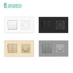 BSEED Mechanical Button Switch 1/2/3Gang 1Way Plus Knob Switch LED Dimmer Light Switch Plastic Frame Wall Light Switch On Off