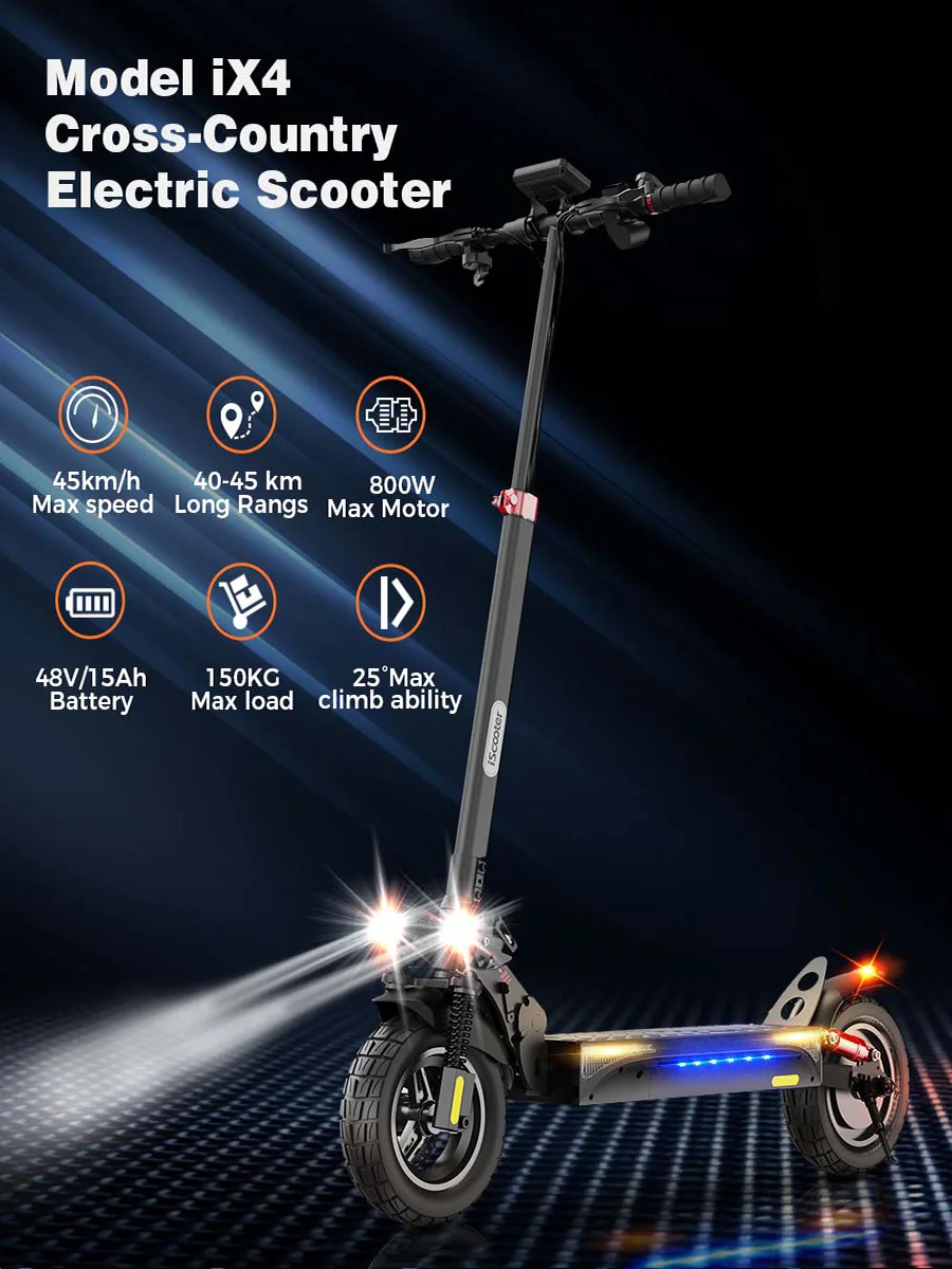 iScooter iX4 Elektrische Scooter 1000W Motor 48V 15Ah 40-45km Bereik 45km/u Snelheid Dubbele Schijfremmen Opvouwbaar Off-Road eScooter Met App - afbeelding 2