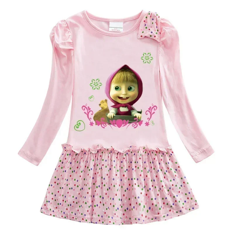 Mashas and the Bear Princess Derss Cosplay Anime Dress for Girl Little Long Sleeve Dress Cotton Clothing