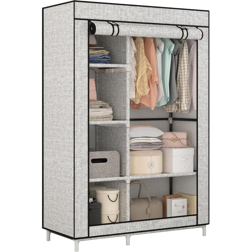 

Portable Closet Organizers, Clothing Storage, Wardrobe with 6 Shelves and Hanging Rod, Non-Woven abric Cover with 4 Side kets, A