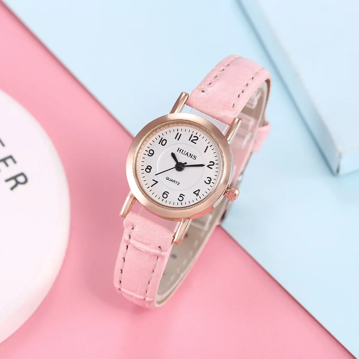 Relojes de moda para mujer, relojes para estudiantes, relojes para niños, relojes de pulsera de cuarzo con correa de piel sintética, conjunto de