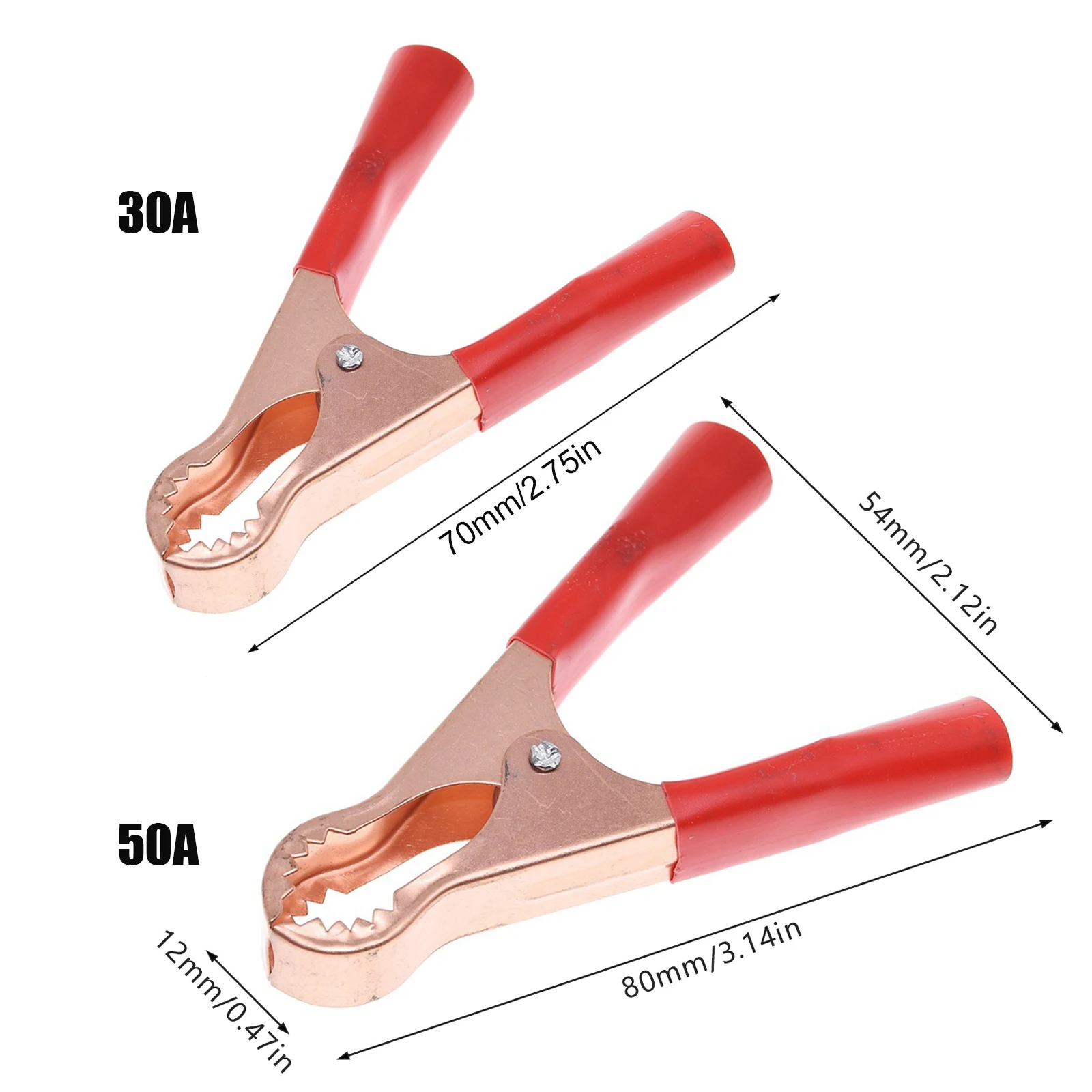2Pcs 30A/50A Red + Black 70mm/80mm Crocodile Car Caravan Van Battery Test Lead Clips Best Promotion Alligator Clips